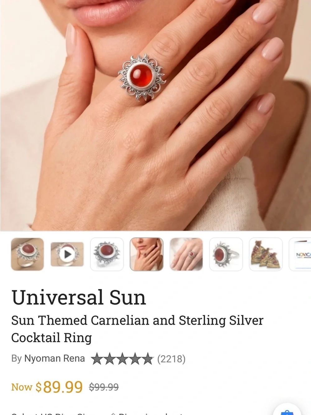 Ovi Silver Sunburst Ring with Amber Orange Cabochon